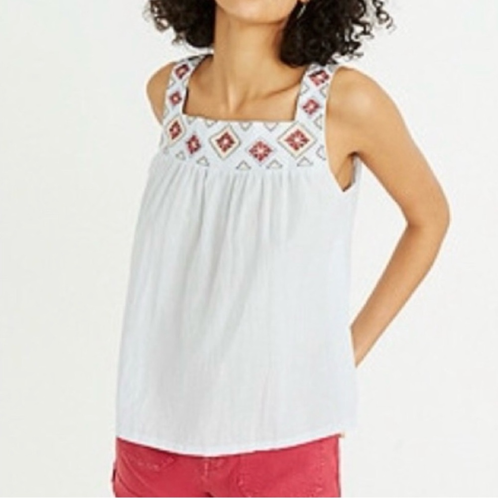Madewell Embroidered Sleeveless Top - Cream and Red - Picture 6 of 16